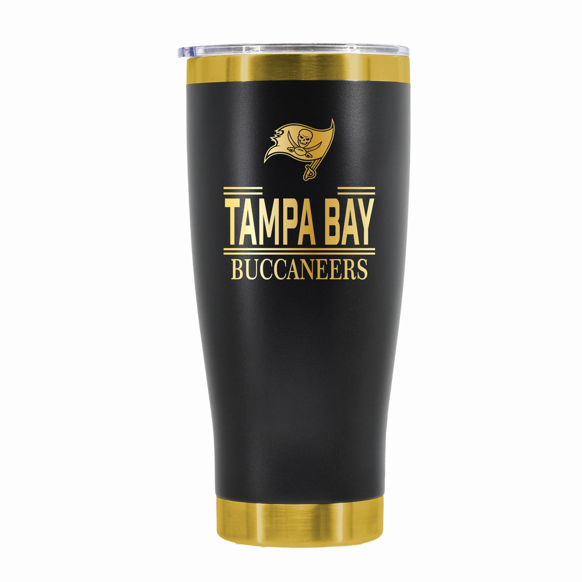 24 oz Stainless Steel Tumbler with Gold Accents & Etched Classic Crew Team Design, Tampa Bay Buccaneers