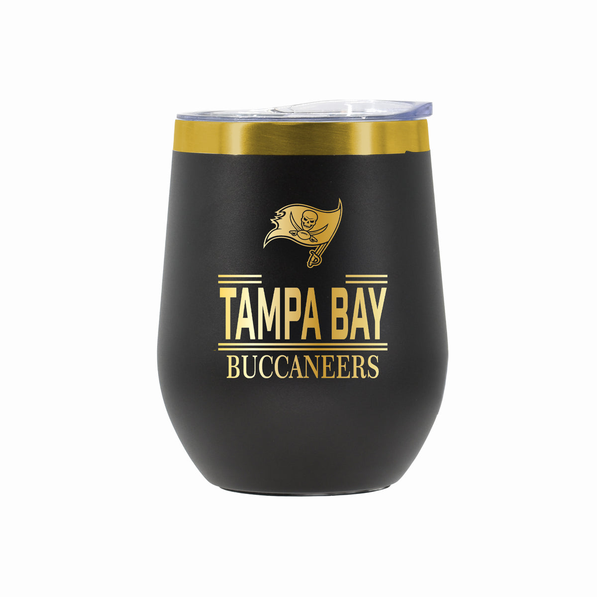 12 oz Stainless Steel Wine Tumbler with Gold Etched Classic Crew Team Design, Tampa Bay Buccaneers
