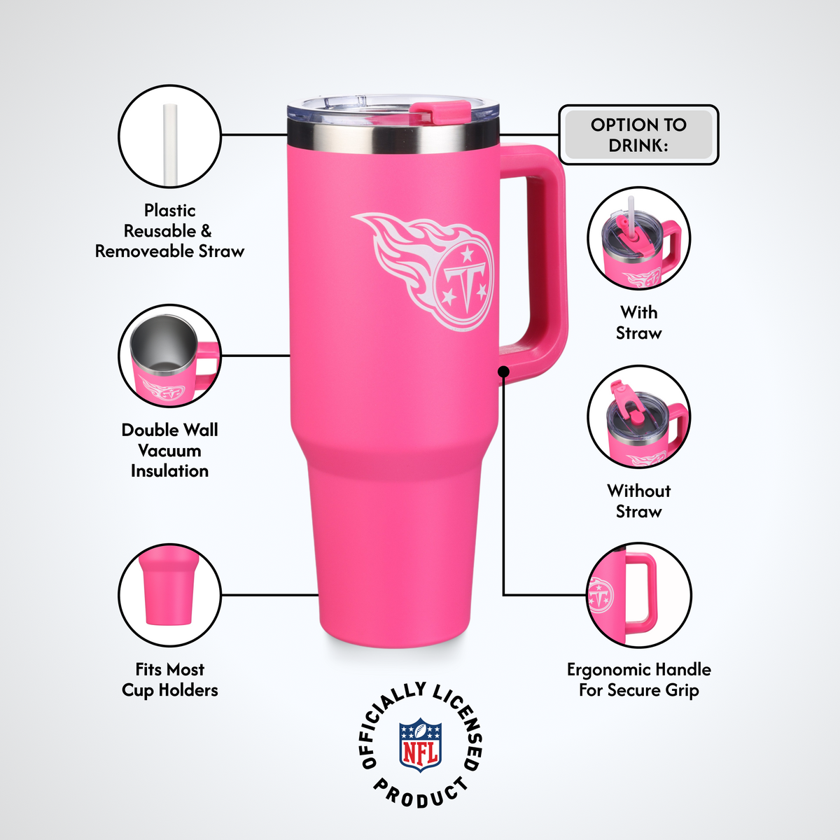 40oz Pink Game Day Tumbler I | Tennessee Titans