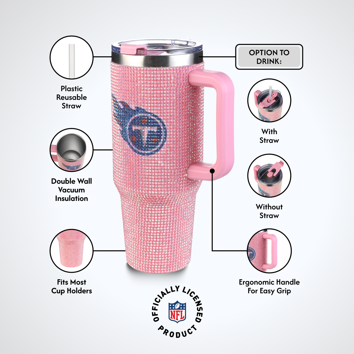 40oz Pink Bling Game Day Tumbler I | Tennessee Titans