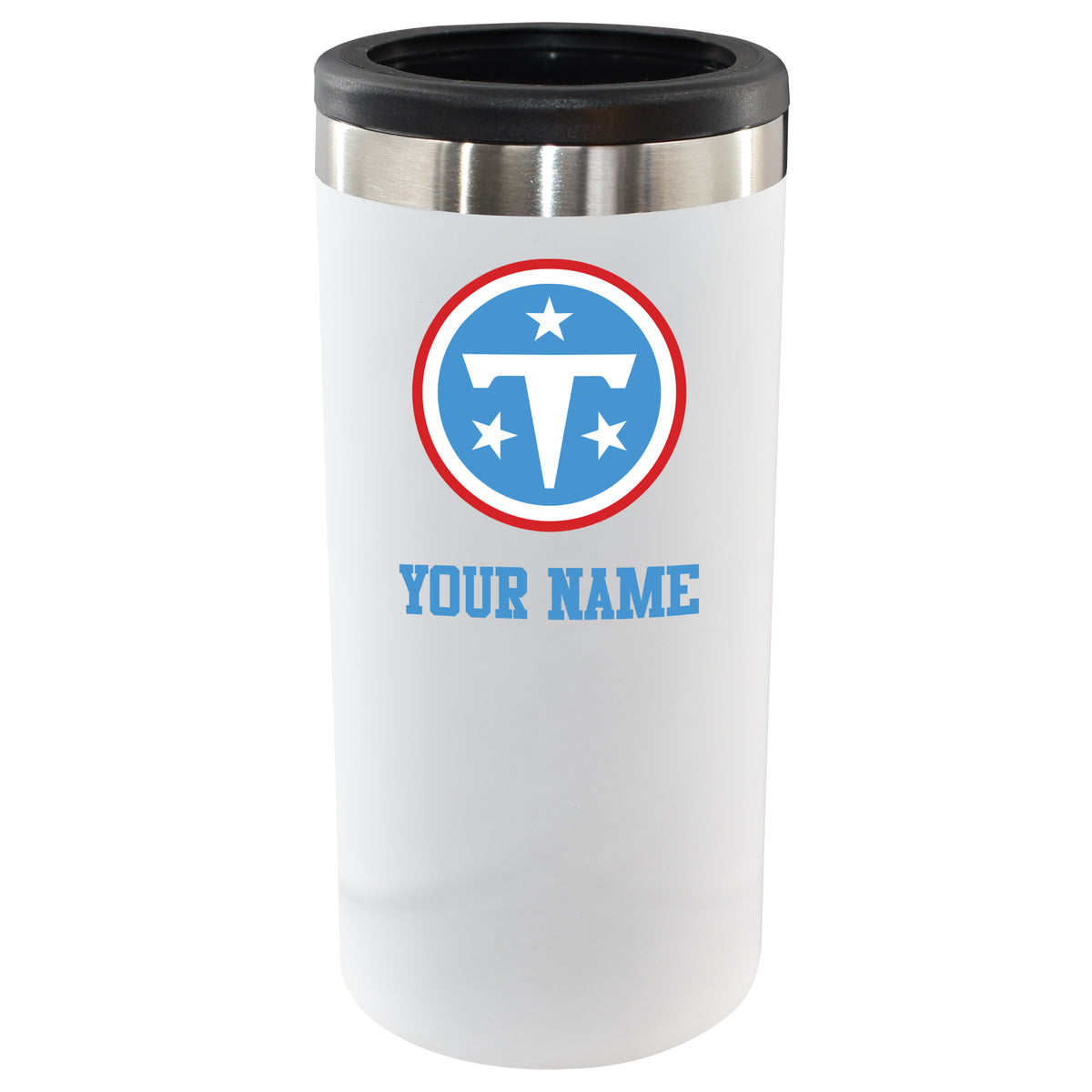 12oz Personalized White Stainless Steel Slim Can Holder | Tennessee Titans
