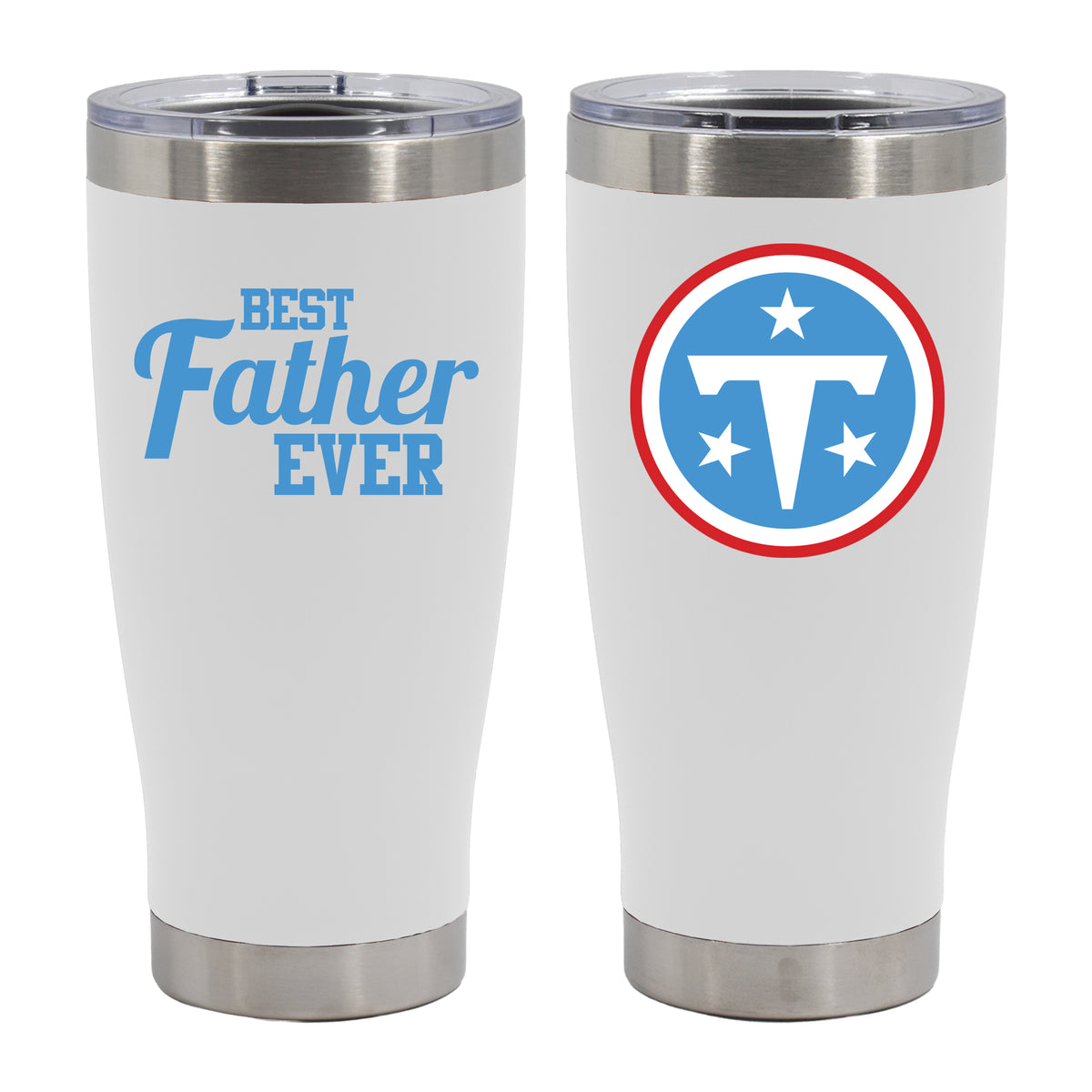 20oz White  Stainless Steel Tumbler, Direct Print, Best Father Ever Design, Tennessee Titans