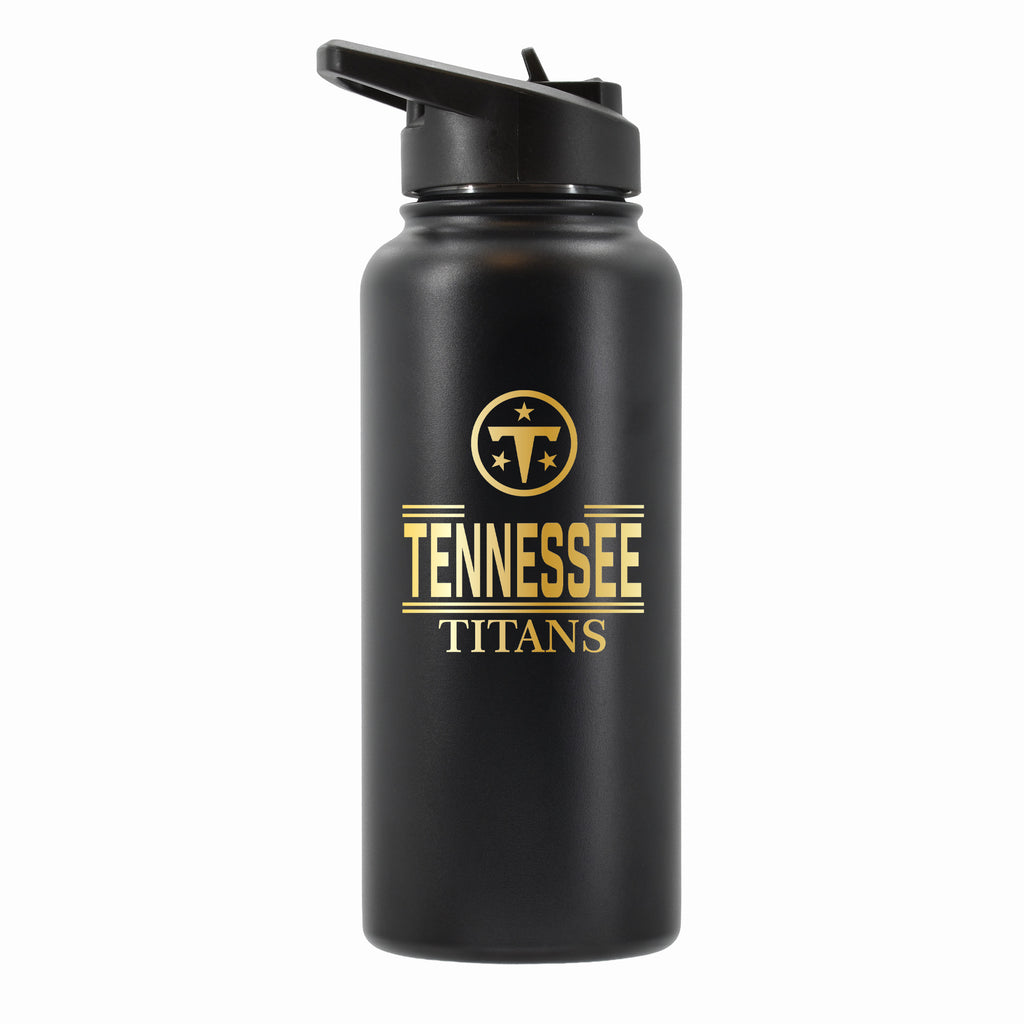 32 oz Stainless Steel Water Bottle with Gold Etched Classic Crew Team Design, Tennessee Titans