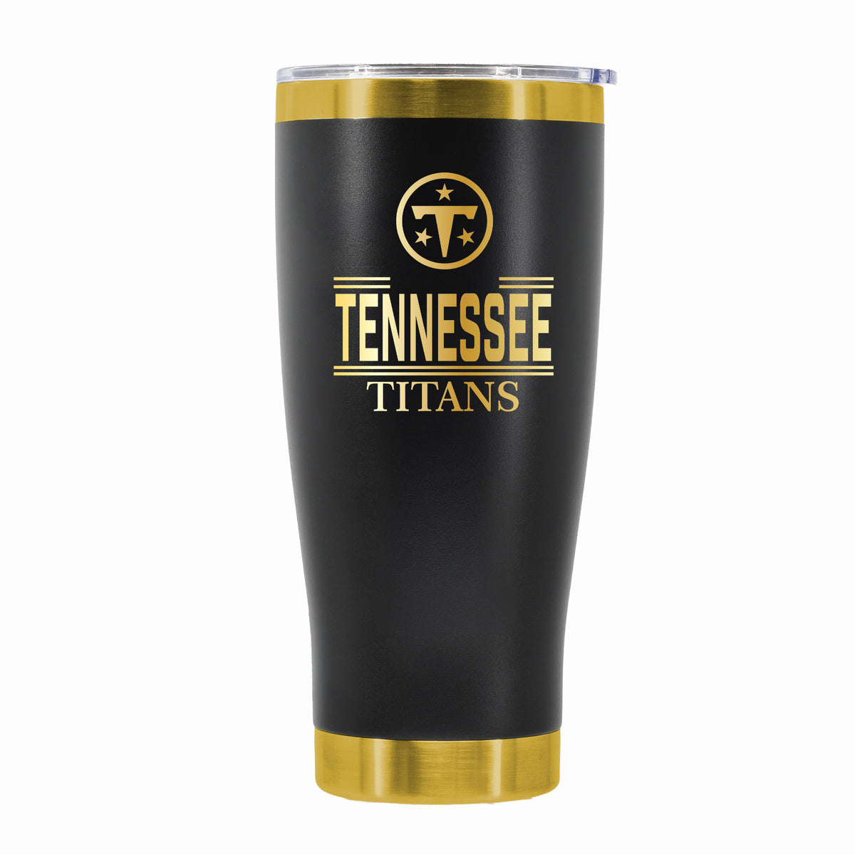 24 oz Stainless Steel Tumbler with Gold Accents & Etched Classic Crew Team Design, Tennessee Titans
