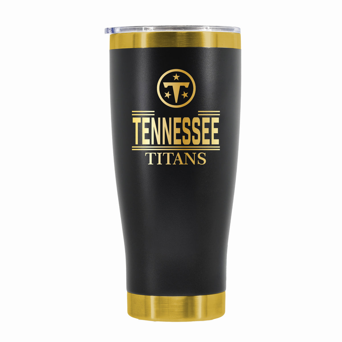 24 oz Stainless Steel Tumbler with Gold Accents & Etched Classic Crew Team Design, Tennessee Titans