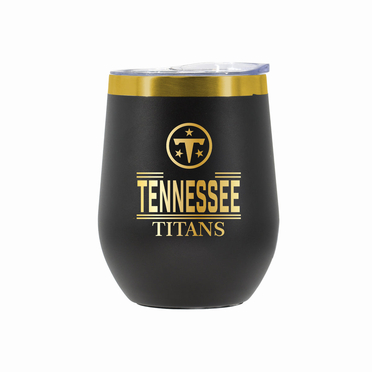 12 oz Stainless Steel Wine Tumbler with Gold Etched Classic Crew Team Design, Tennessee Titans