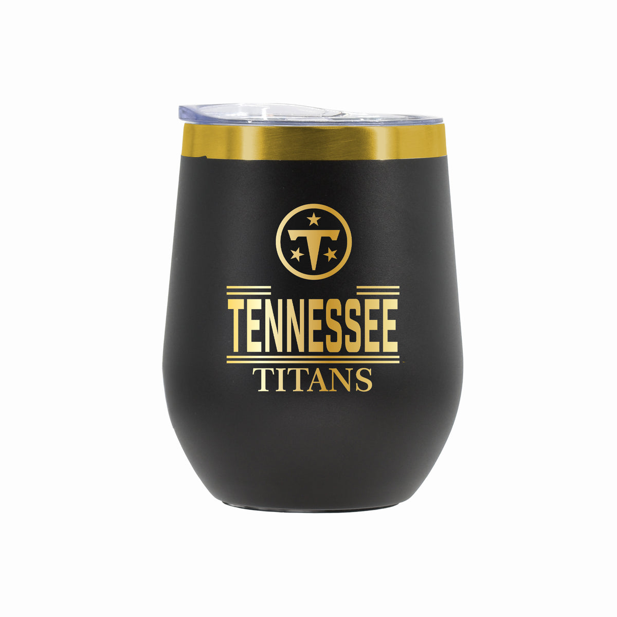 12 oz Stainless Steel Wine Tumbler with Gold Etched Classic Crew Team Design, Tennessee Titans