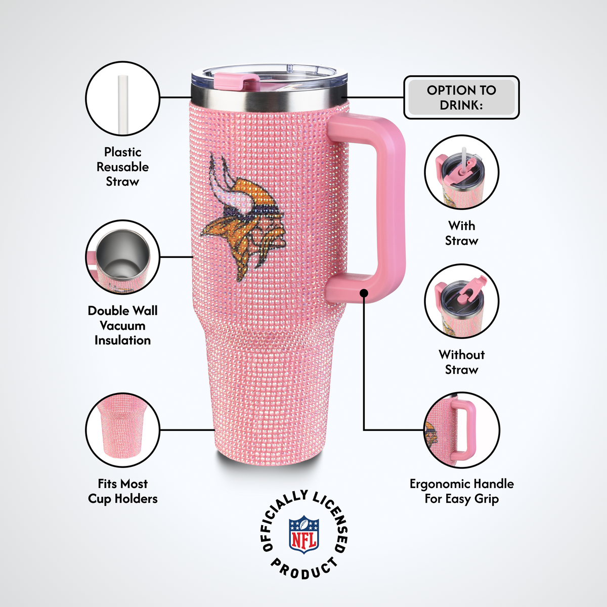 40oz Pink Bling Game Day Tumbler I | Minnesota Vikings