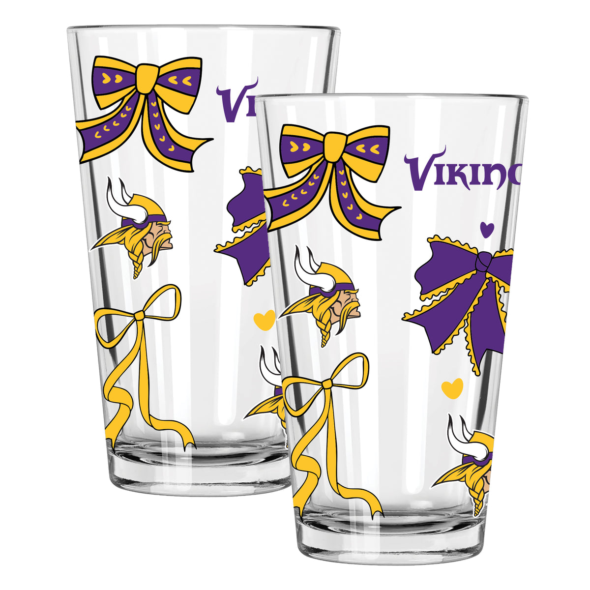  Vikings 2pk 16oz Bow Pint Glass 