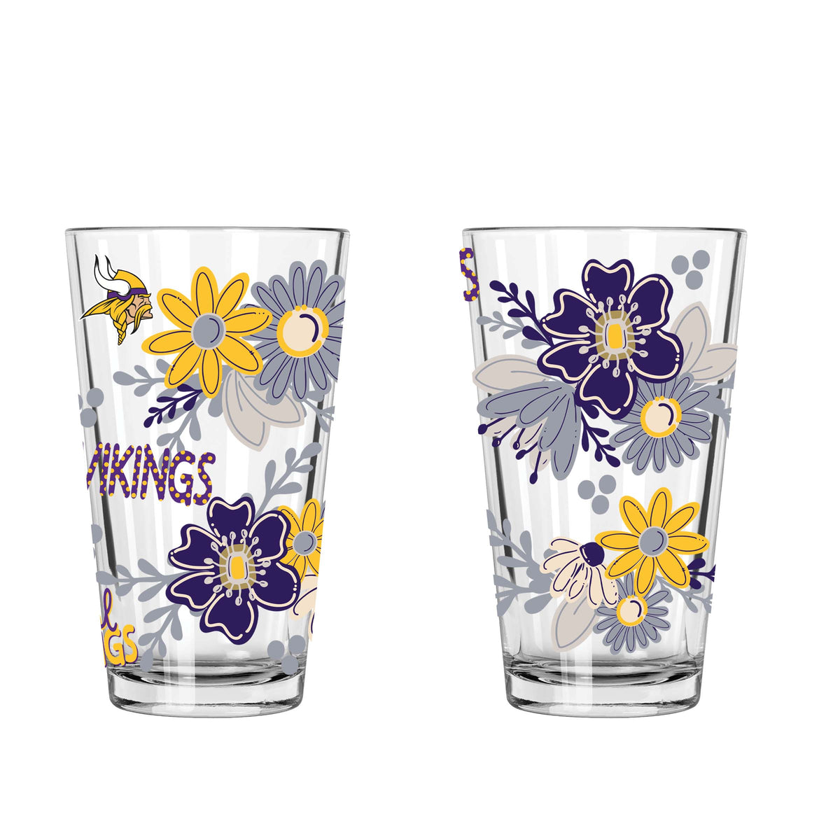 2pk 16oz Pint Glass, DP, Flowers | Minnesota Vikings