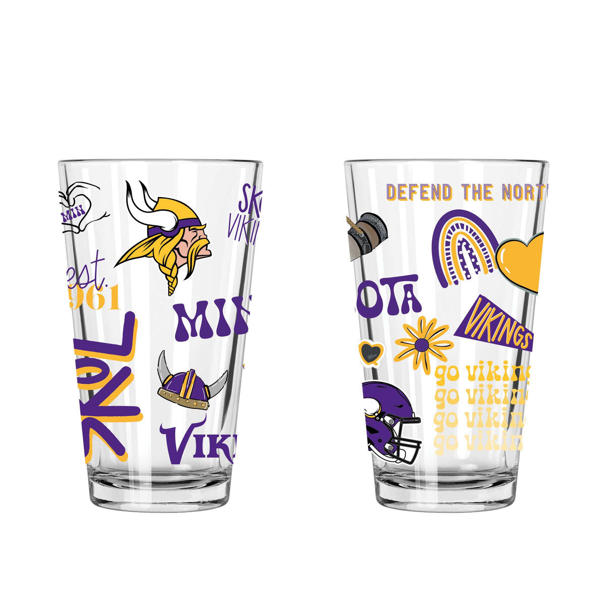 2pk 16oz Pint Glass, DP, Loco Design | Minnesota Vikings