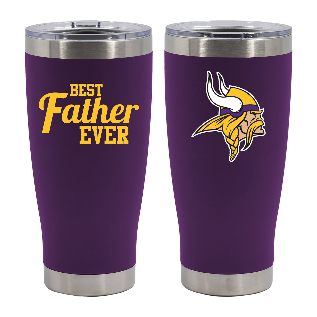 20oz Purple Stainless Steel Tumbler, Direct Print, Best Dad Ever Design, Minnesota Vikings