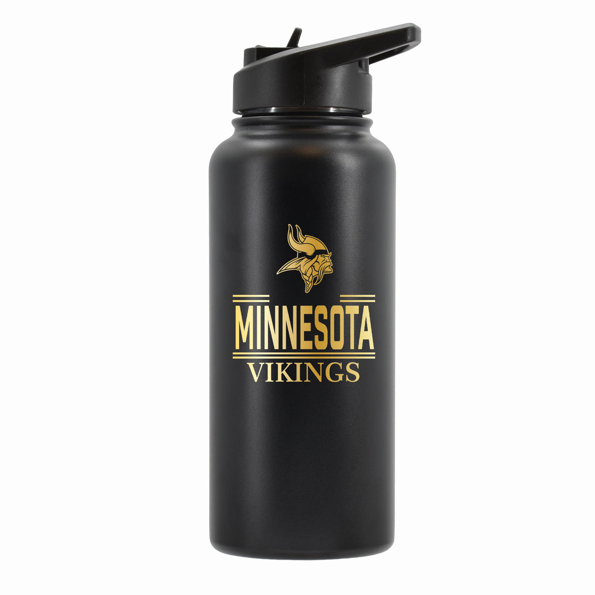 32 oz Stainless Steel Water Bottle with Gold Etched Classic Crew Team Design, Minnesota Vikings