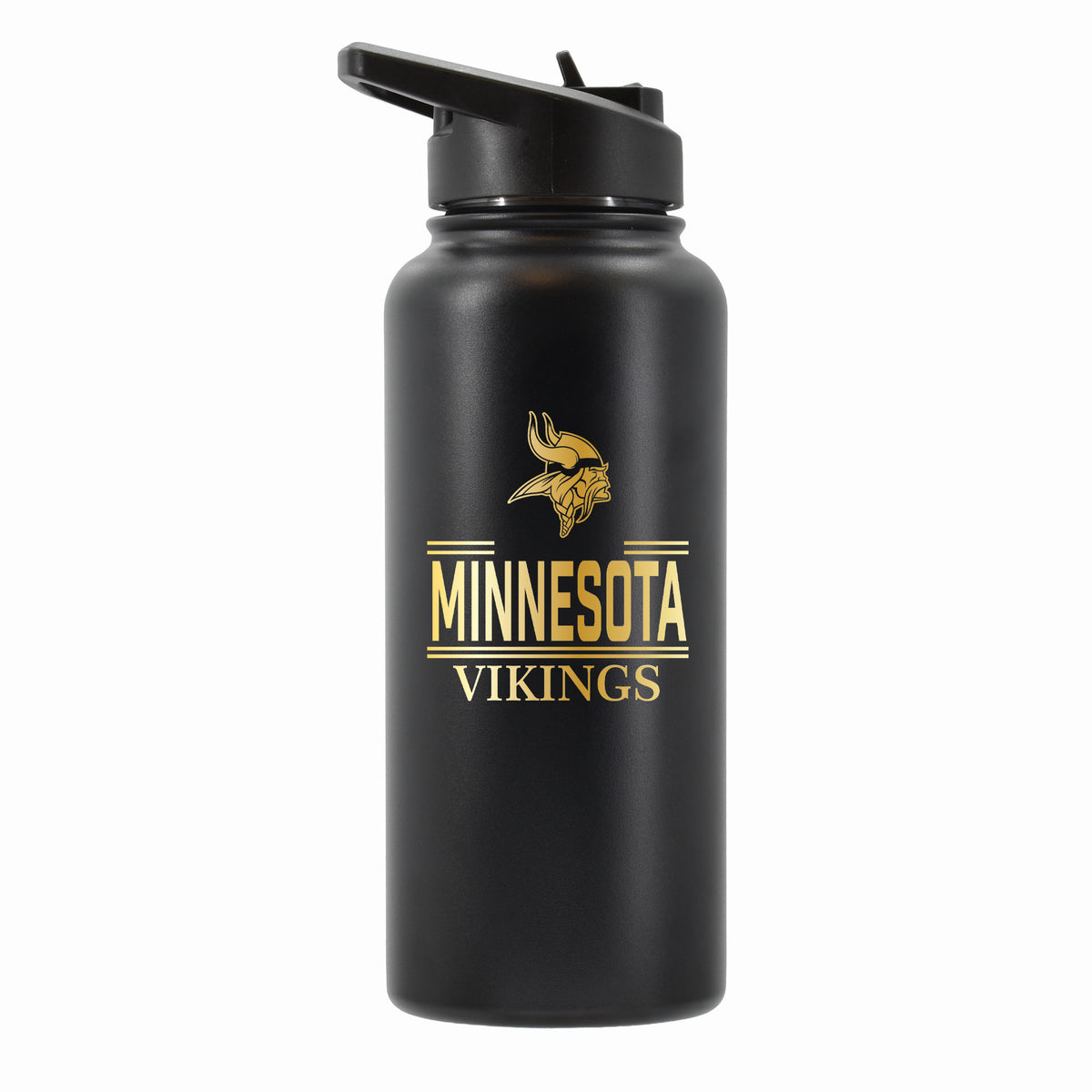32 oz Stainless Steel Water Bottle with Gold Etched Classic Crew Team Design, Minnesota Vikings