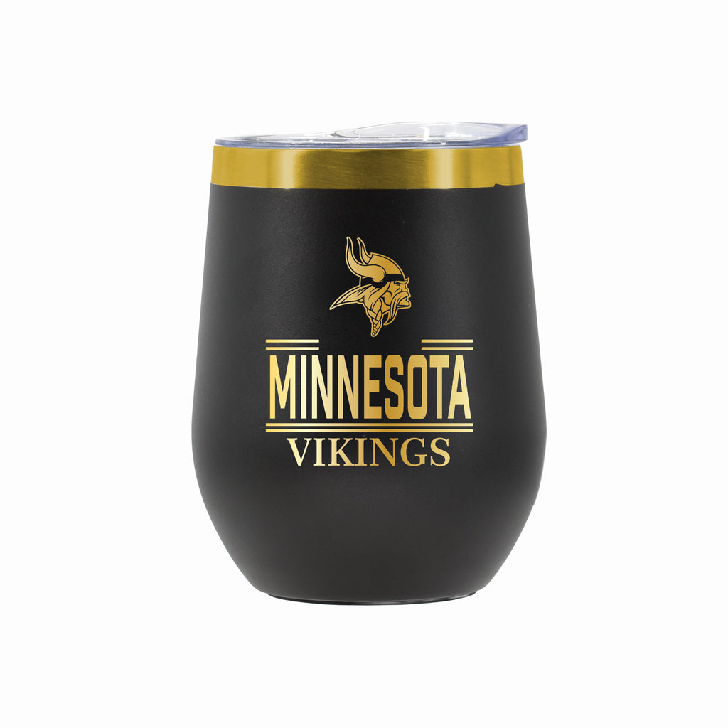 12 oz Stainless Steel Wine Tumbler with Gold Etched Classic Crew Team Design, Minnesota Vikings