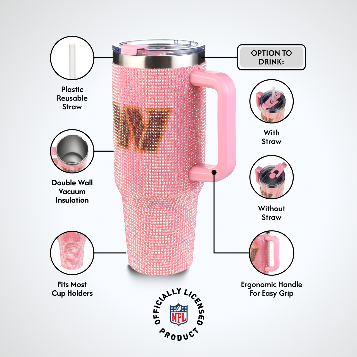 40oz Pink Bling Game Day Tumbler I | Washington Commanders