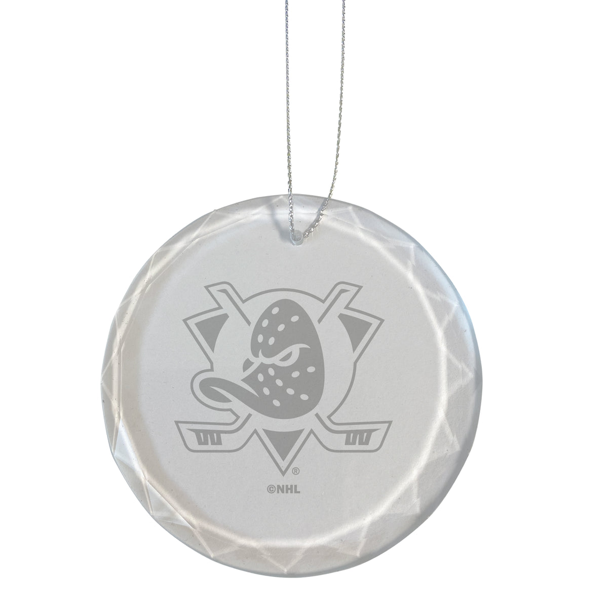 3.25in Round Glass Ornament, Etched, Anaheim Ducks