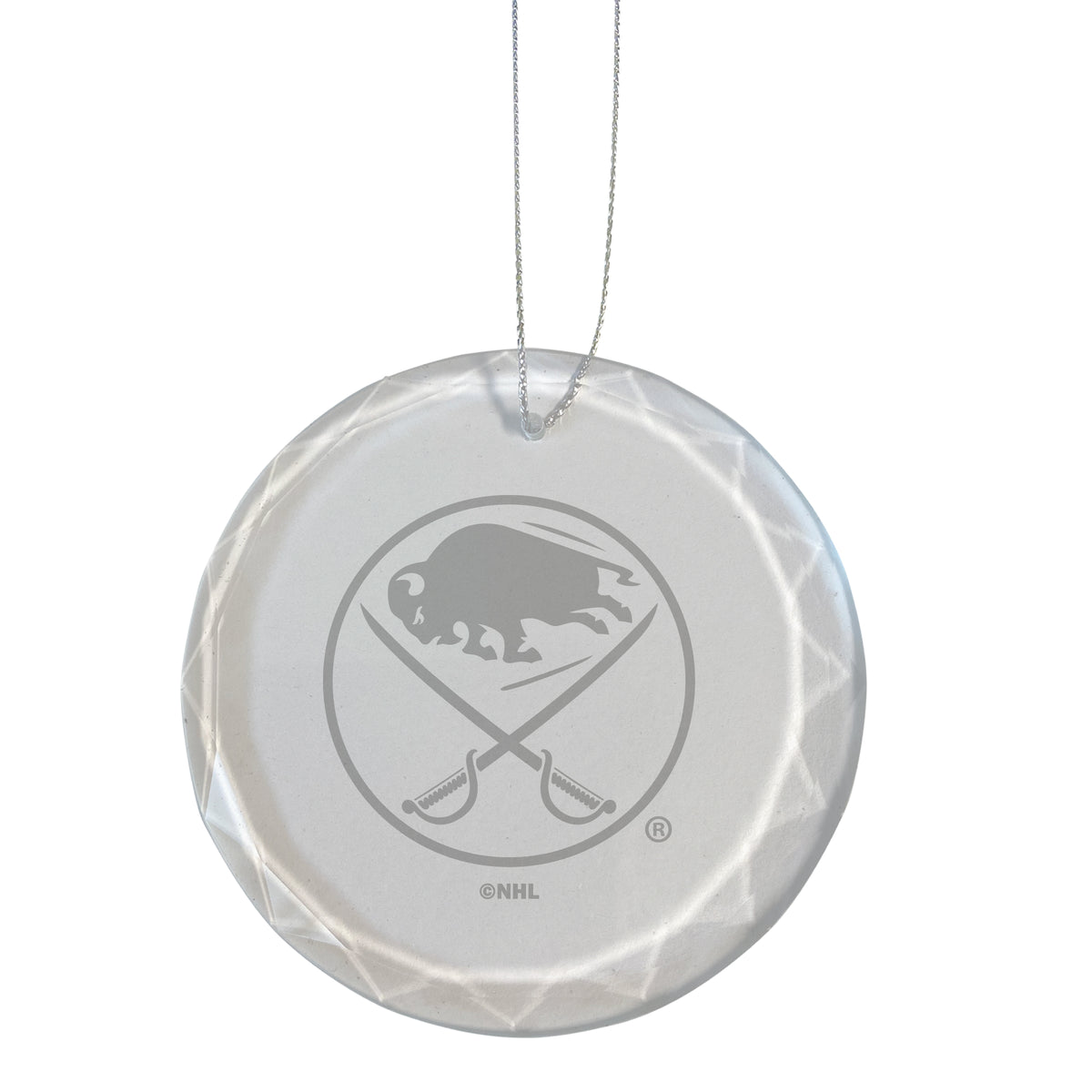 3.25in Round Glass Ornament, Etched, Buffalo Sabres