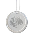 3.25in Round Glass Ornament, Etched, Chicago Blackhawks