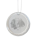 3.25in Round Glass Ornament, Etched, Chicago Blackhawks