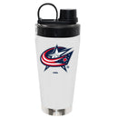 22oz White Stainless Steel Beverage Blender Bottle, Direct Print, Columbus Blue Jackets