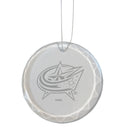 3.25in Round Glass Ornament, Etched, Columbus Blue Jackets