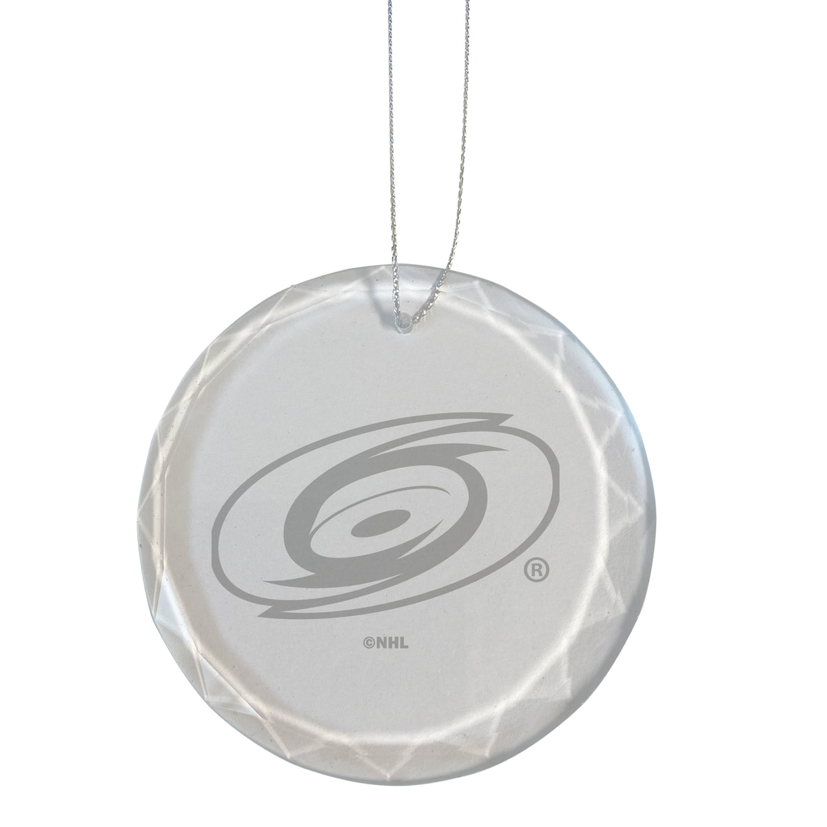 3.25in Round Glass Ornament, Etched, Carolina Hurricanes