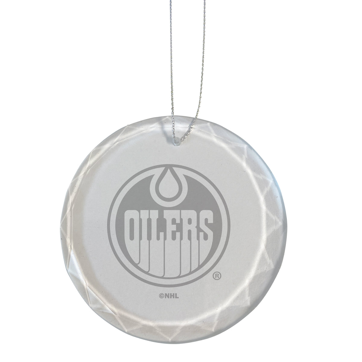 3.25in Round Glass Ornament, Etched, Edmonton Oilers