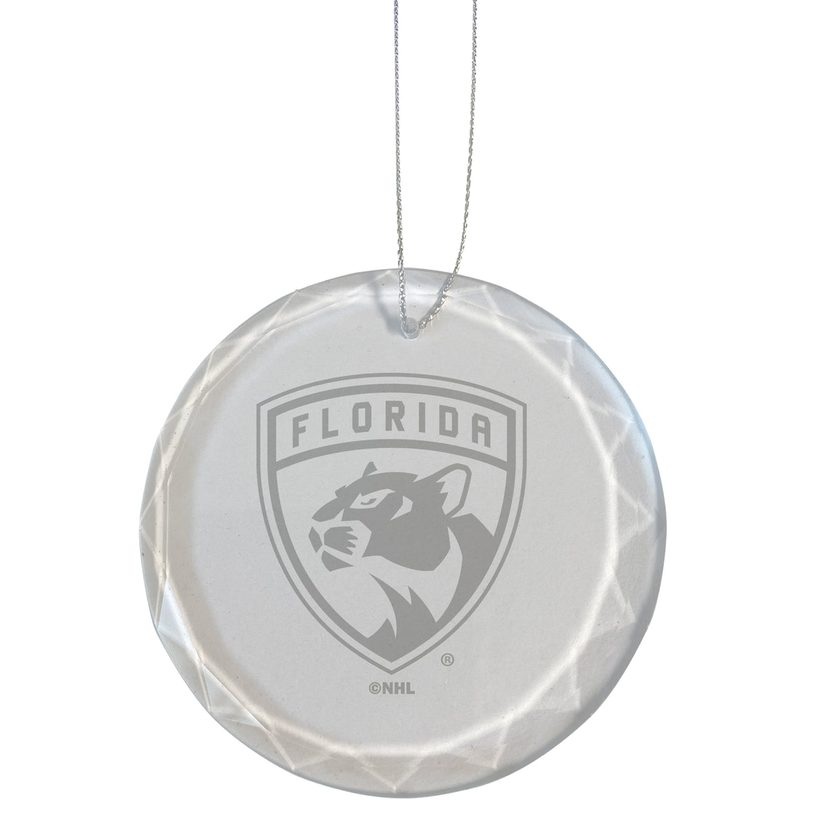 3.25in Round Glass Ornament, Etched, Florida Panthers