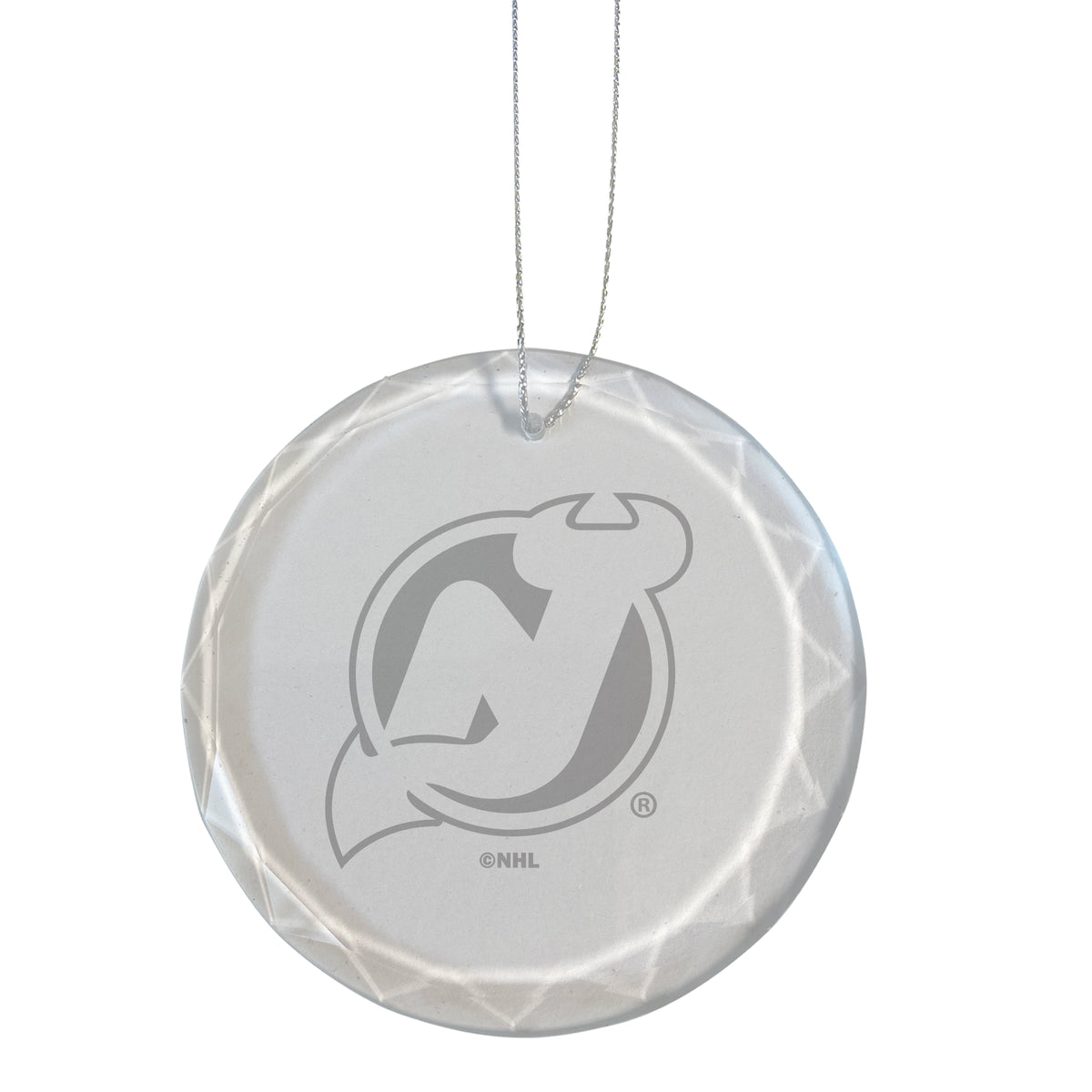 3.25in Round Glass Ornament, Etched, New Jersey Devils