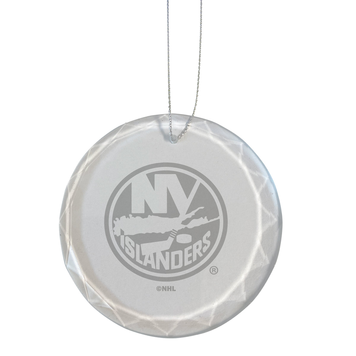 3.25in Round Glass Ornament, Etched, New York Islanders