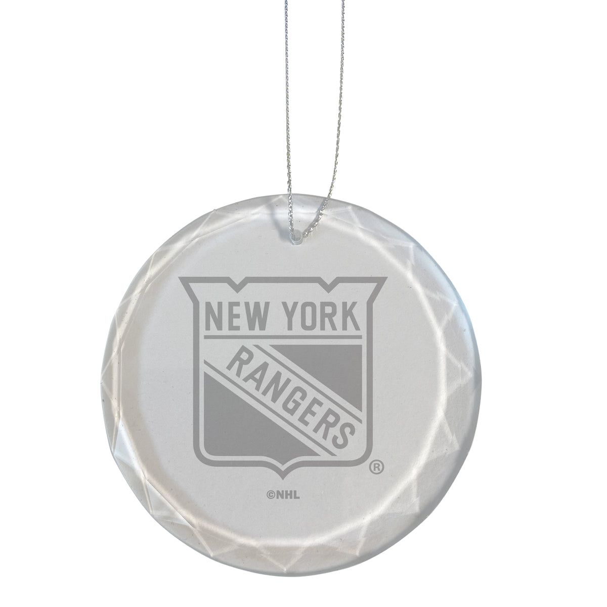 3.25in Round Glass Ornament, Etched, New York Rangers