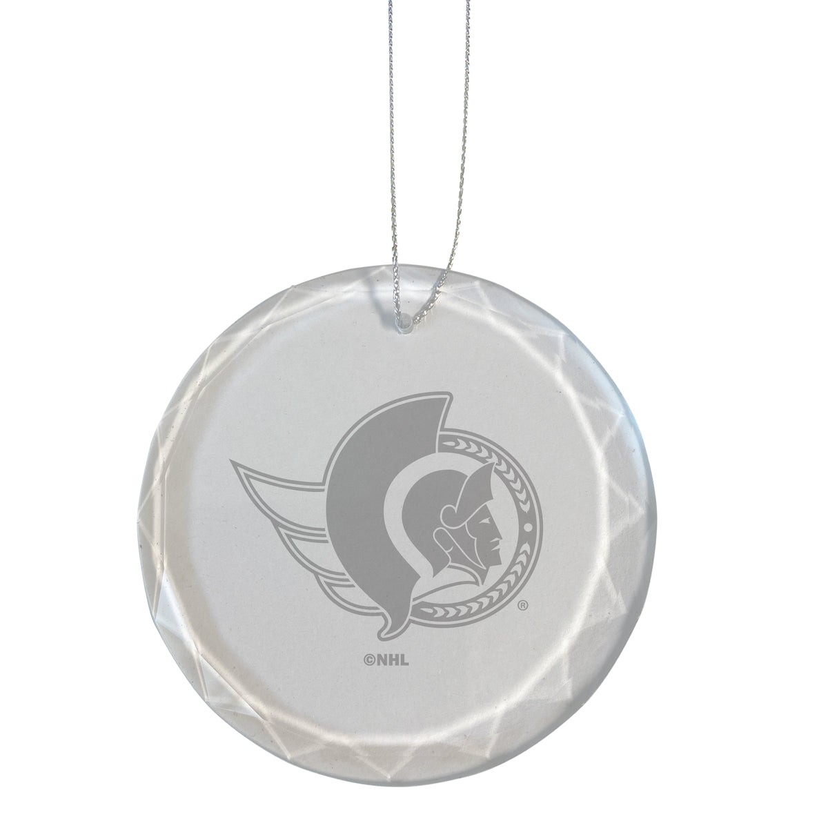 3.25in Round Glass Ornament, Etched, Ottawa Senators