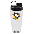 22oz White Stainless Steel Beverage Blender Bottle, Direct Print, Pittsburgh Penguins