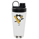 22oz White Stainless Steel Beverage Blender Bottle, Direct Print, Pittsburgh Penguins