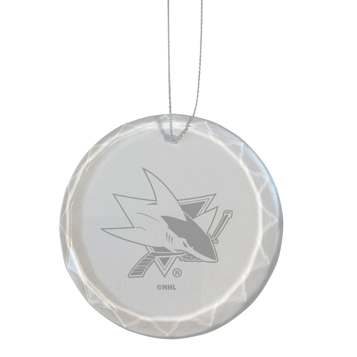 3.25in Round Glass Ornament, Etched, San Jose Sharks
