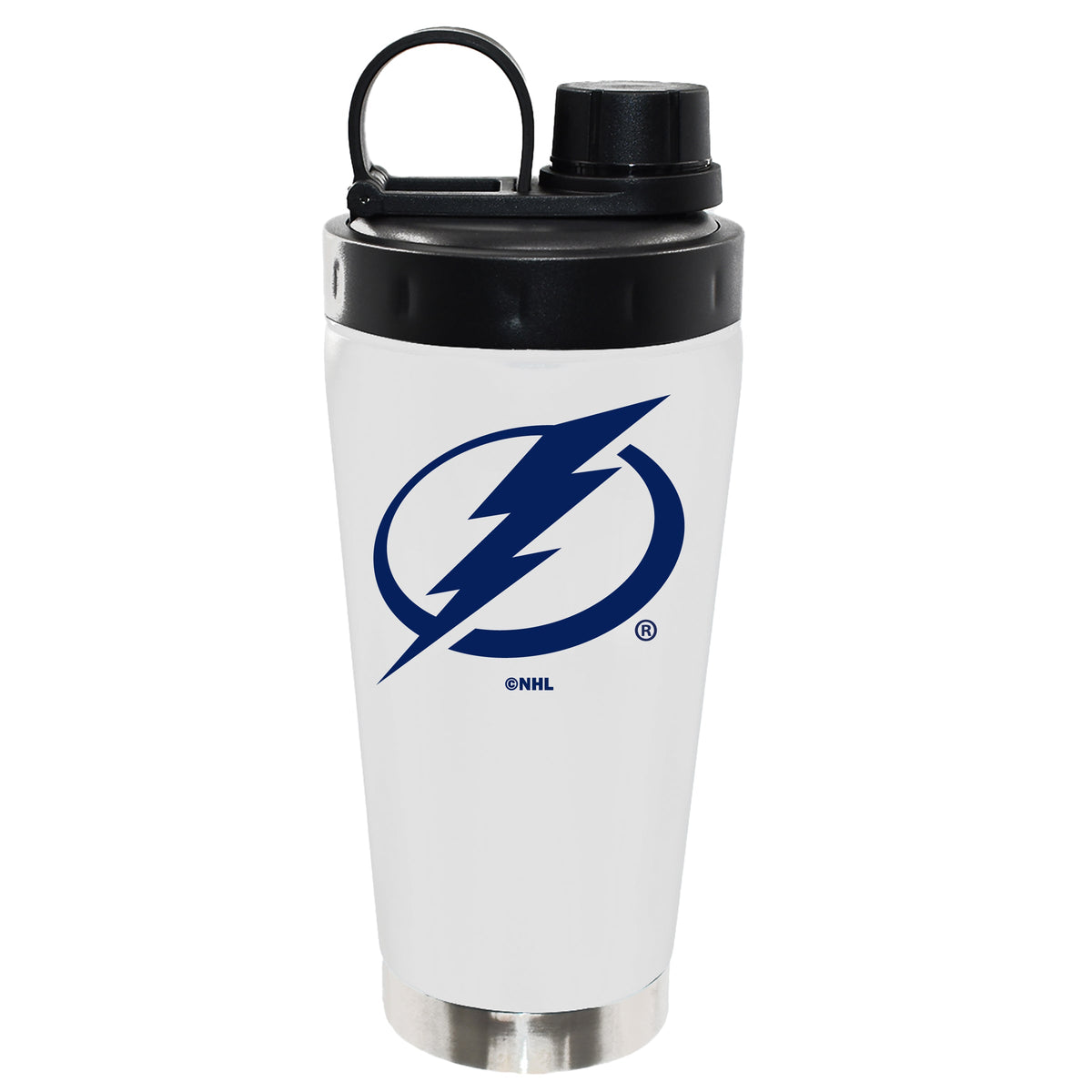 22oz White Stainless Steel Beverage Blender Bottle, Direct Print, Tampa Bay Lightning