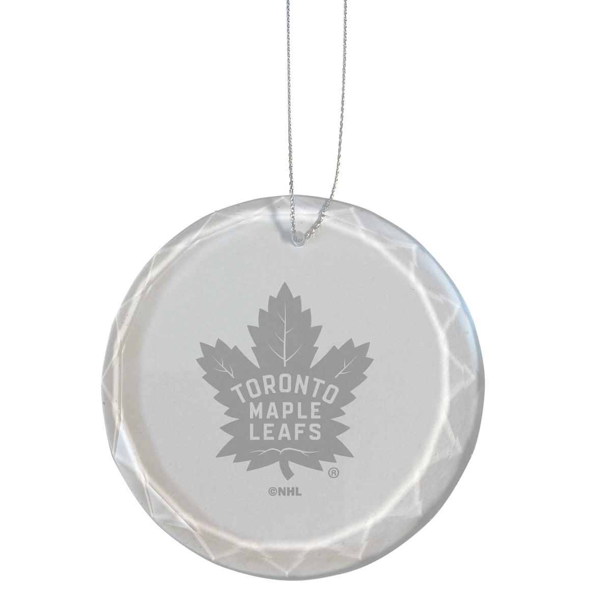 3.25in Round Glass Ornament, Etched, Toronto Maple Leafs
