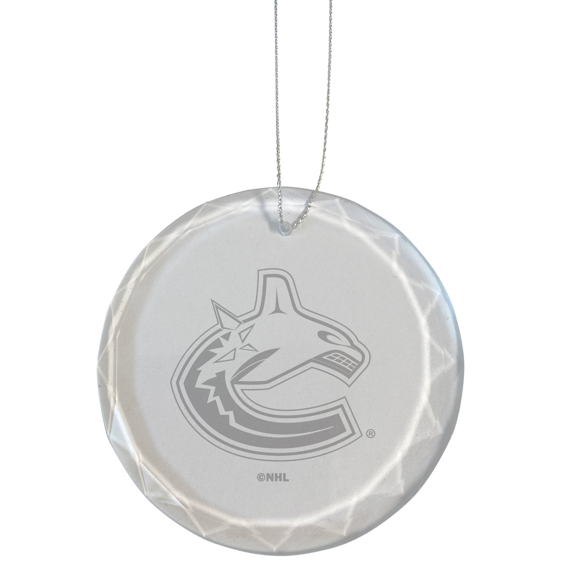 3.25in Round Glass Ornament, Etched, Vancouver Canucks