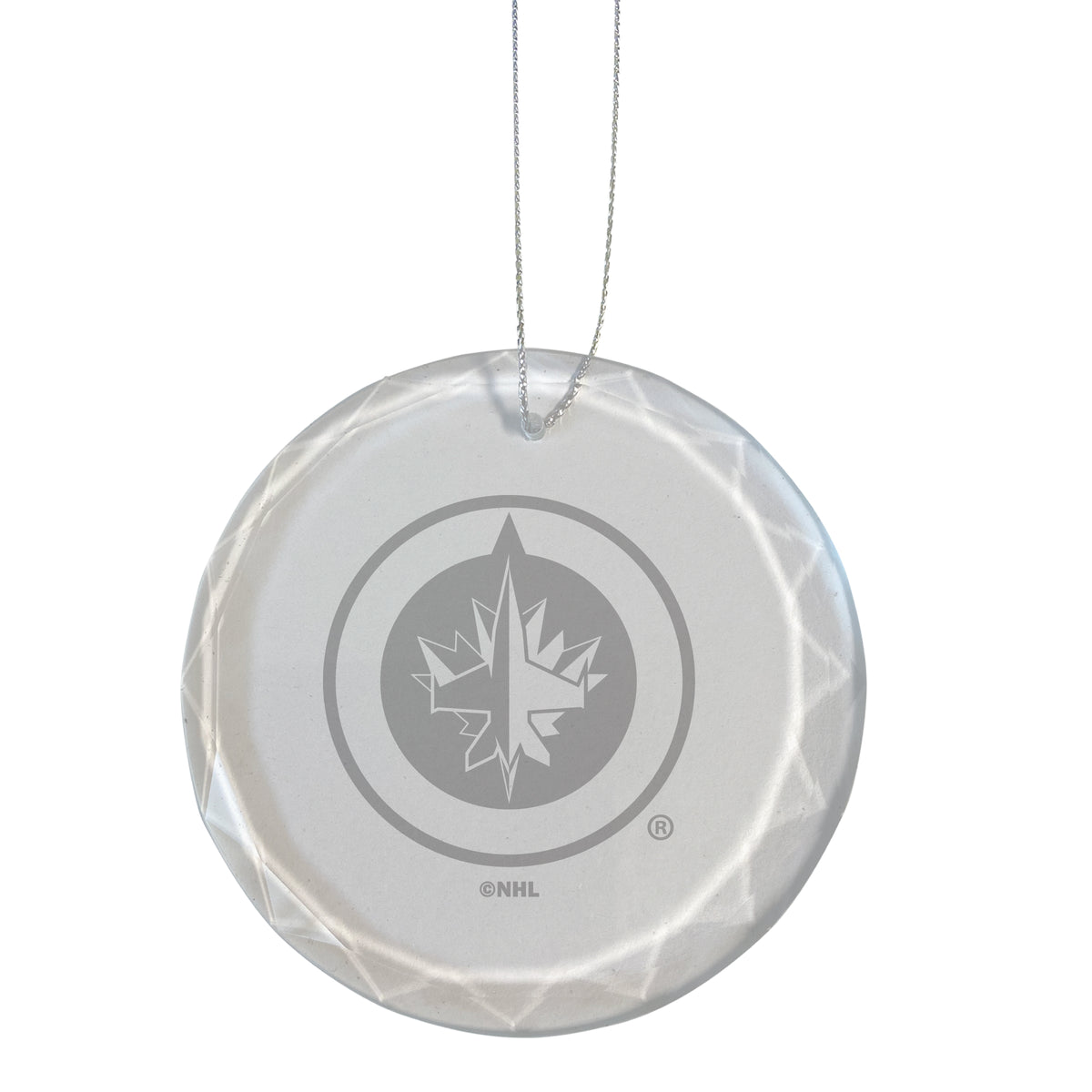 3.25in Round Glass Ornament, Etched, Winnipeg Jets