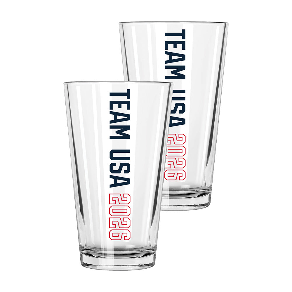 2pk 16oz Pint Glass, Direct Print, Team USA 2026 Vertical Mark Design, Team USA
