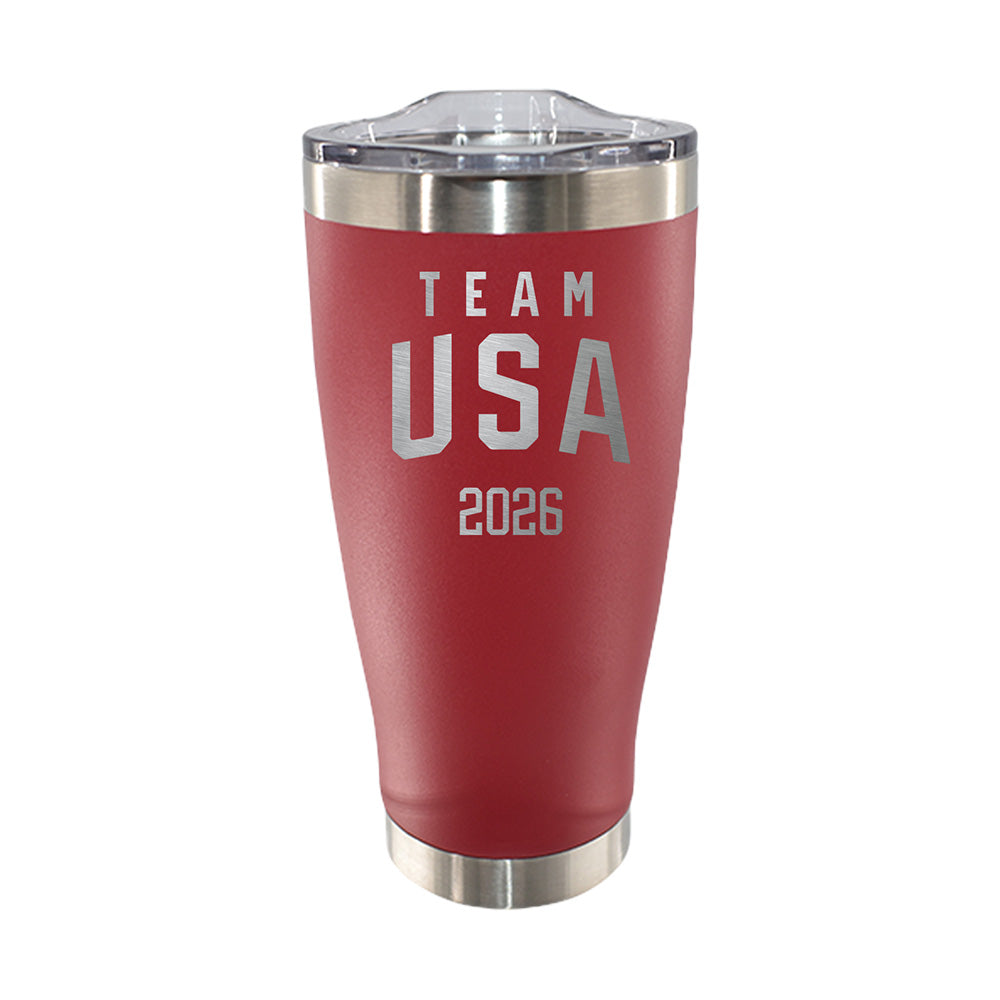 20oz Red Stainless Steel Tumbler, Etched, Team USA 2026 Wordmark Design, Team USA