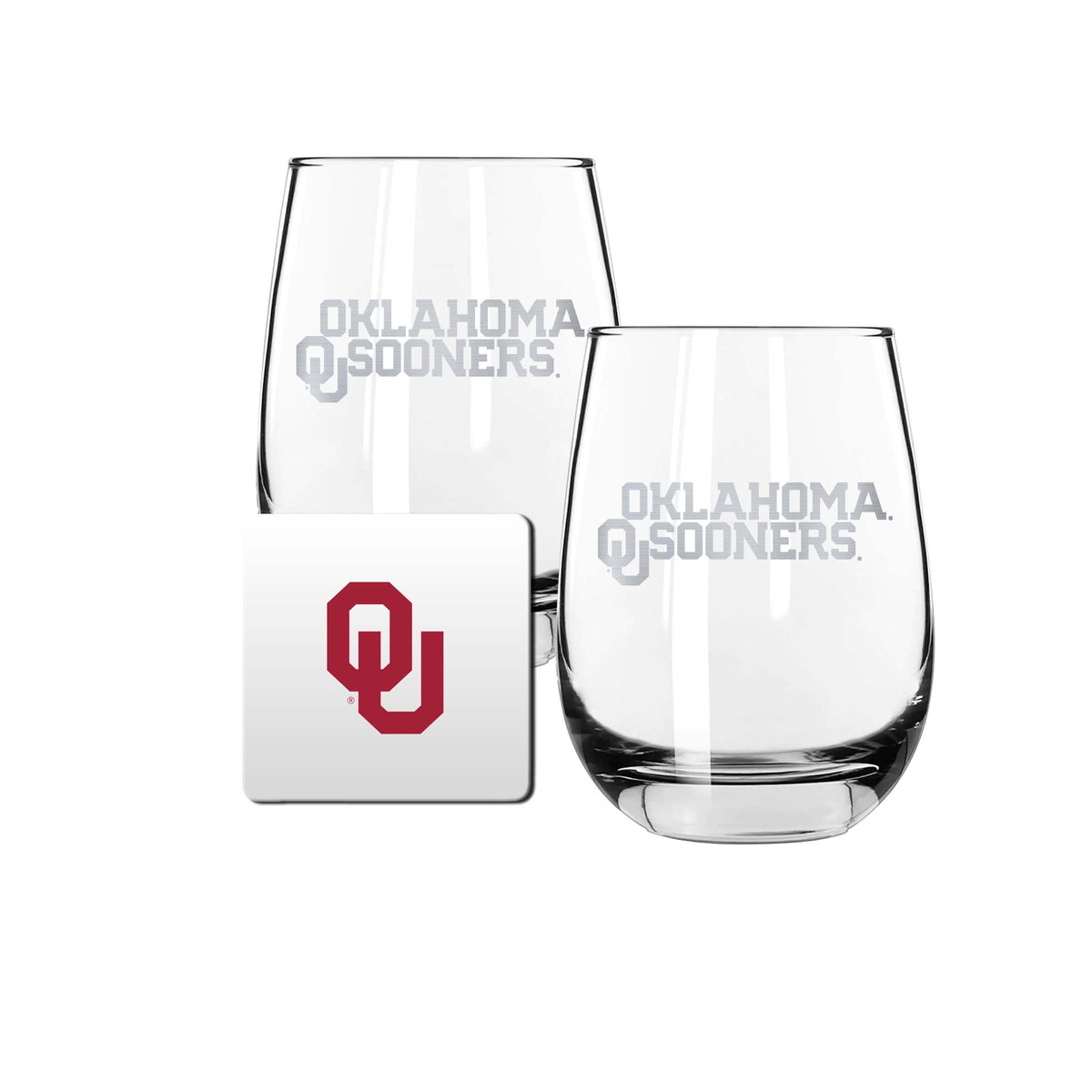 2 Pack Stemless Wine Glasses and Coaster set | University Of Oklahoma