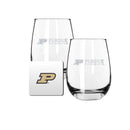 2 Pack Stemless Wine Glasses and Coaster set | Purdue University