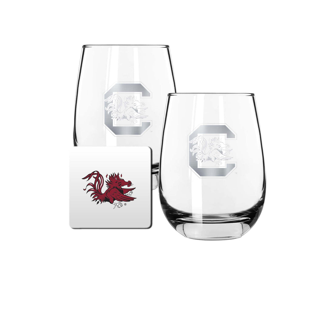 2 Pack Stemless Wine Glasses and Coaster set | University Of South Carolina