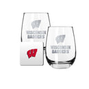 2 Pack Stemless Wine Glasses and Coaster set | University Of Wisconsin