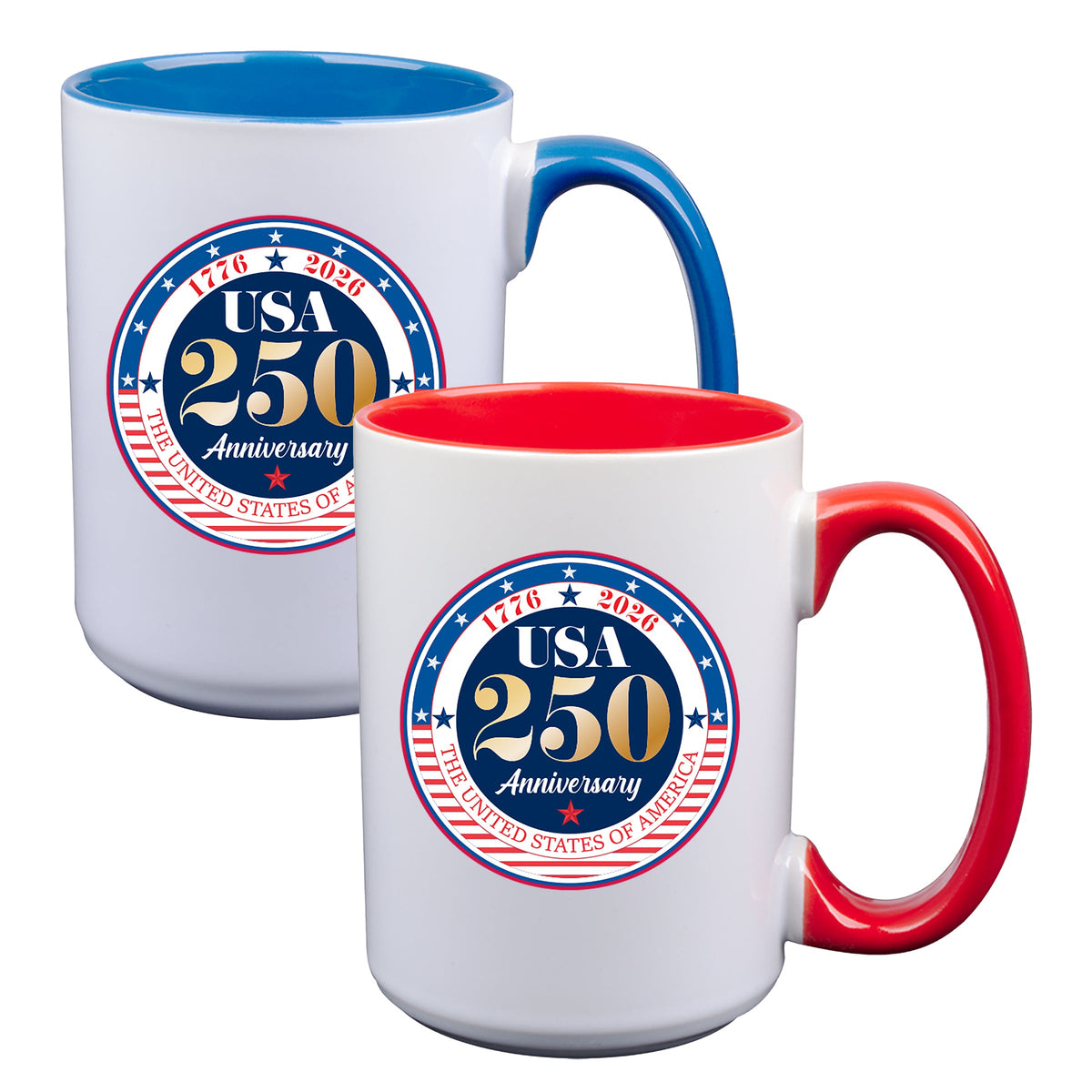 2pk 15oz White Mug with Red/Blue I/C, 250 Year Anniversary
