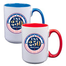 2pk 15oz White Mug with Red/Blue I/C, 250 Year Anniversary