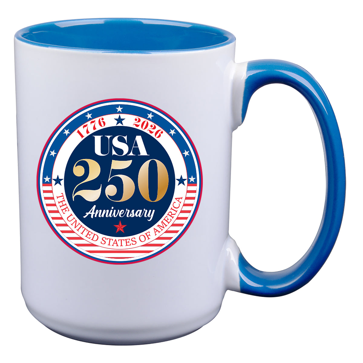 15oz White Mug with Blue I/C, 250 Year Anniversary