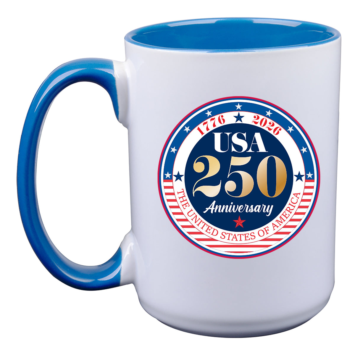 15oz White Mug with Blue I/C, 250 Year Anniversary